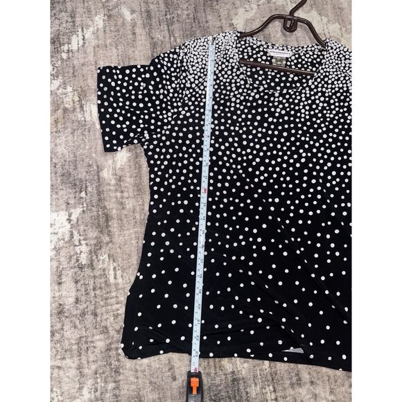 Allison Daley Women’s Short Sleeve Blouse - Black w. White Dots - Petite M - Picture 7 of 8